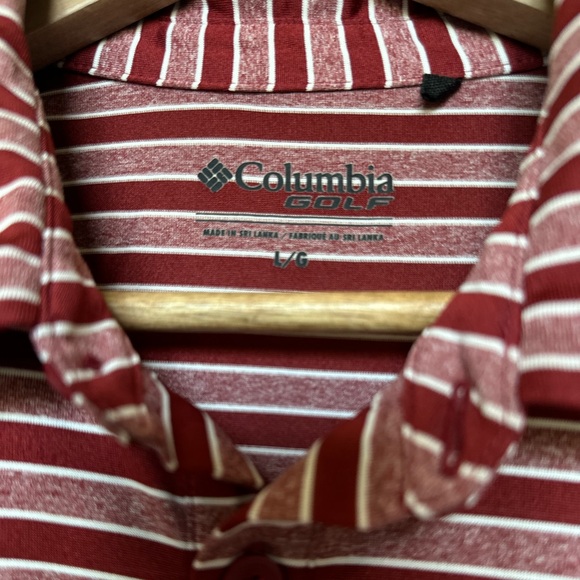 Men’s OU Sooners Columbia Brand Striped Red Golf Polo Dress Shirt | Size Large - Picture 3 of 5